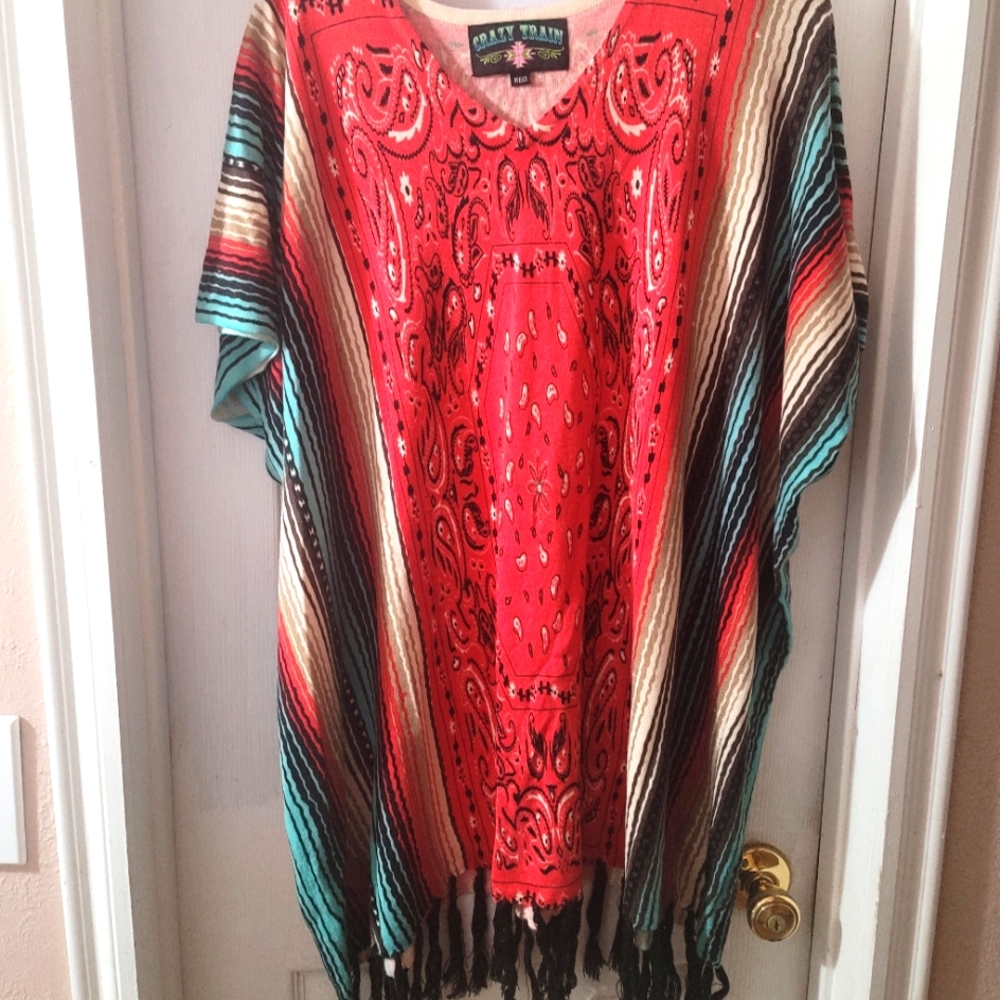 Crazy train Bandana then print sweater poncho plus, One size